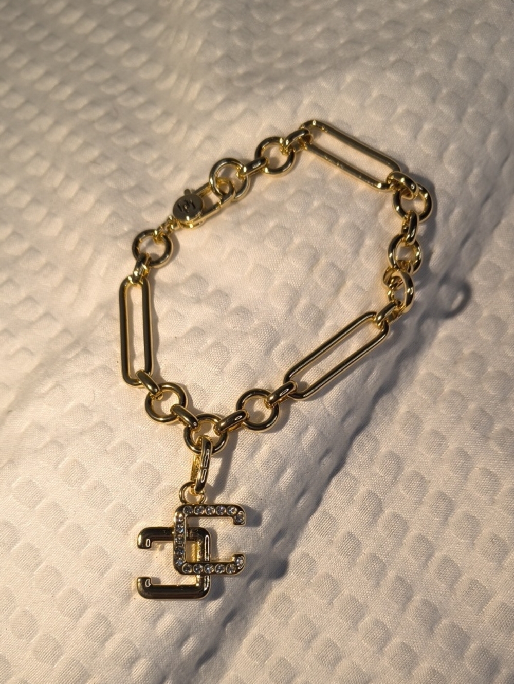 Chicos Gold-Tone Link Bracelet with Paved Charm With Box